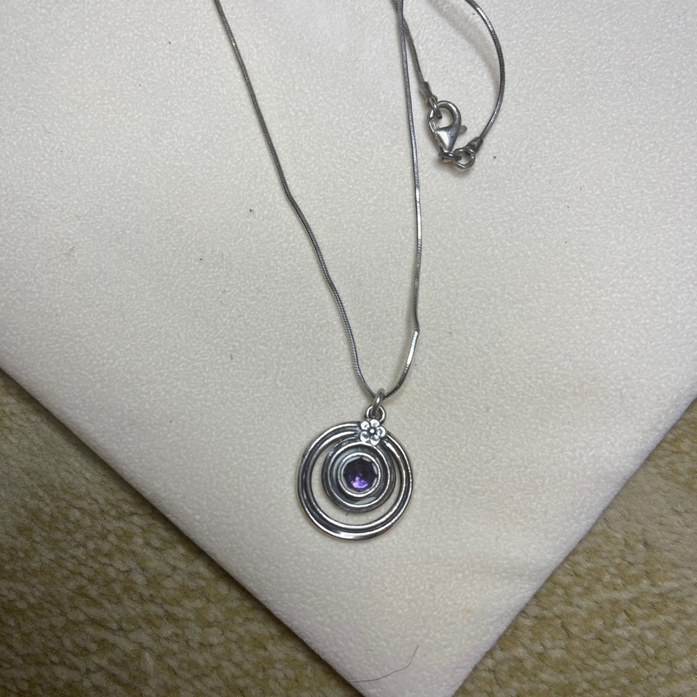 SILVER NECKLACE made of REAL silver (925) and purple stone, barely worn, amazing